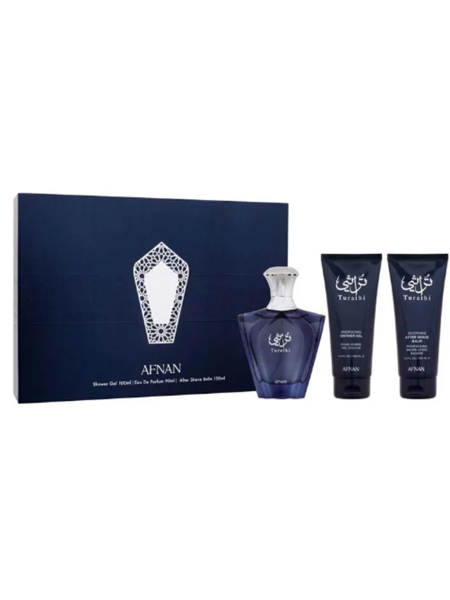 Estuche Turathi Azul 3pzs Gel de Bano After Shave Afnan