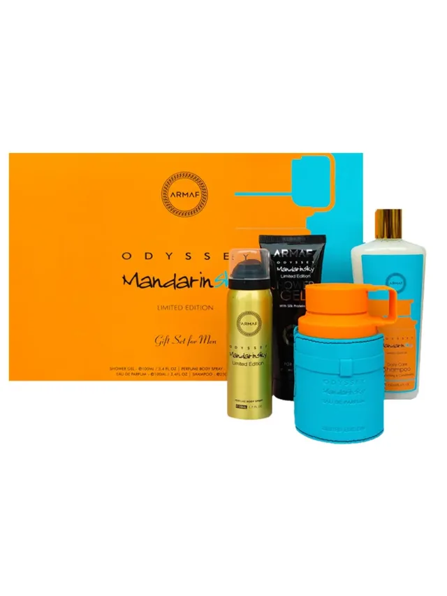 Estuche Odyssey Mandarin Sky 4pzs Splash Shampoo Gel de Bano Armaf