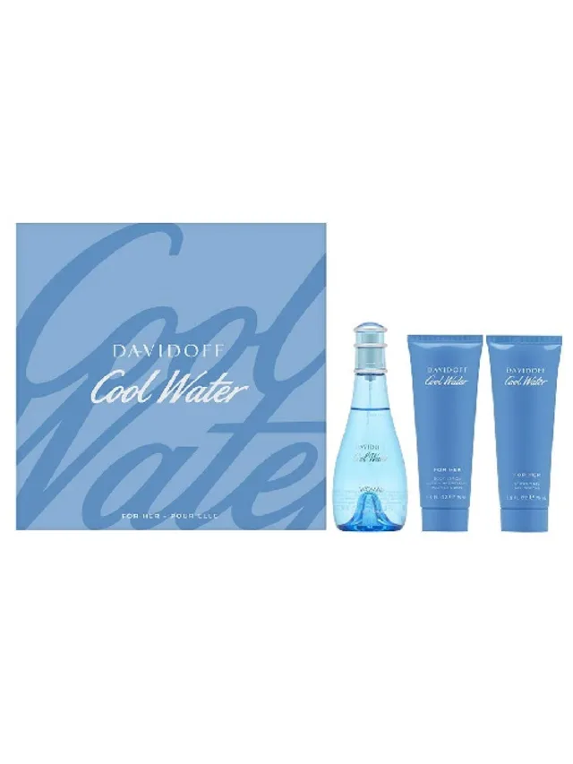 Frasco perfume Estuche Cool Water 3pzs Crema Gel de Bano EDT 100ml