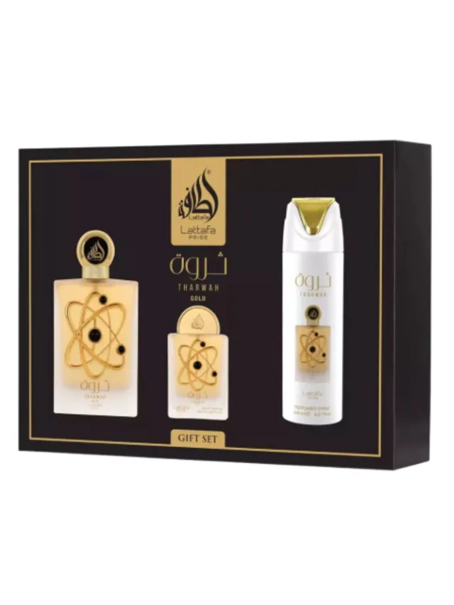 Estuche Pride Tharwah Gold 3pzs Splash Lattafa