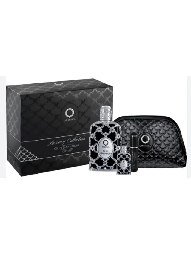Estuche Oud Saffron 4pzs Atomizador Cosmetiquera Orientica