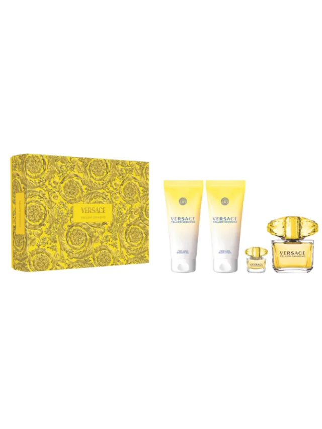 Estuche Yellow Diamonds 4pzs Crema Gel de Bano Versace